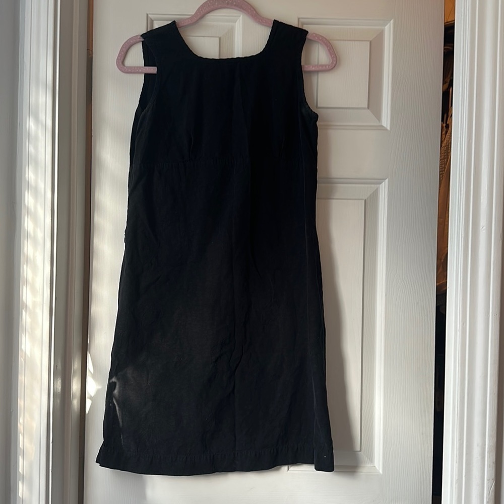 Columbia vintage Silk cotton blend mini dress black with palm tree embroidery S
